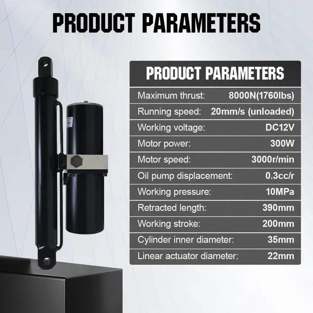 Alt view image 2 of 6 - Heavy Duty (1700 lbs/10 inch/300W) Hydraulic Linear Actuator,Waterproof IP 65, DC 12V High Force Actuator for Farm Garden Equipment Utility Vehicle Industrial Usage