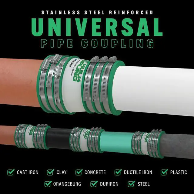 Alt view image 2 of 6 - 10" Hulk Pipe Coupling Non Shear Below Ground Rated Universal Connector for Clay, Plastic, Concrete Ductile and Cast Iron Materials