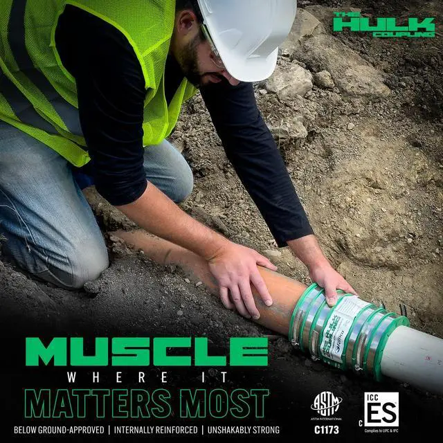 Alt view image 3 of 6 - 10" Hulk Pipe Coupling Non Shear Below Ground Rated Universal Connector for Clay, Plastic, Concrete Ductile and Cast Iron Materials