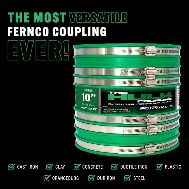 Alt view image 4 of 6 - 10" Hulk Pipe Coupling Non Shear Below Ground Rated Universal Connector for Clay, Plastic, Concrete Ductile and Cast Iron Materials