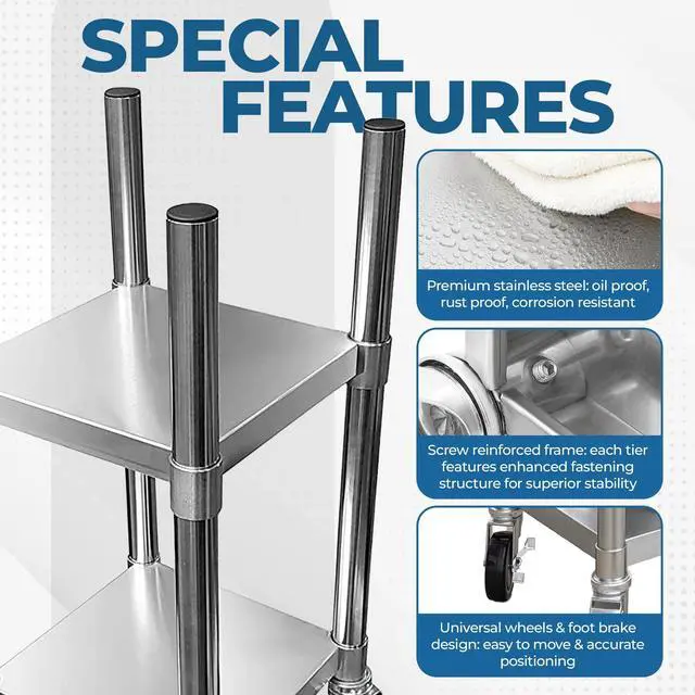 Main image of Commercial Stainless Steel Rice Warmer Cart Stand with Wheels 14" x 14" Mobile Utility Stand for Kitchens & Restaurants | Heavy-Duty Design