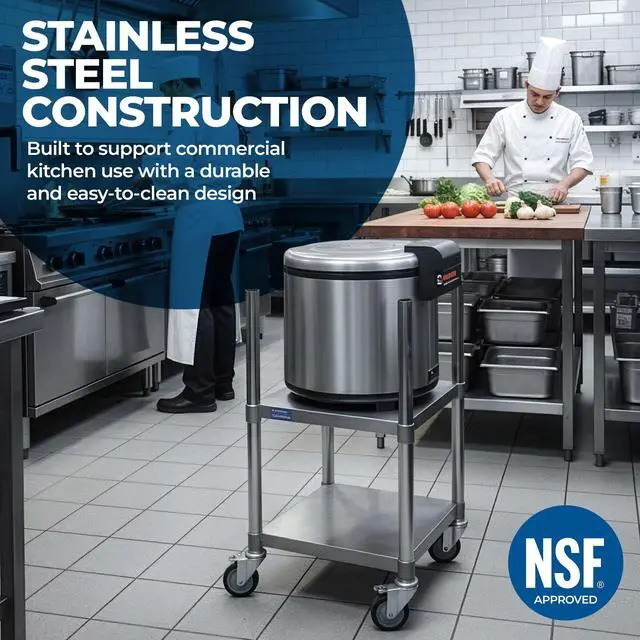 Alt view image 4 of 5 - Commercial Stainless Steel Rice Warmer Cart Stand with Wheels 14" x 14" Mobile Utility Stand for Kitchens & Restaurants | Heavy-Duty Design