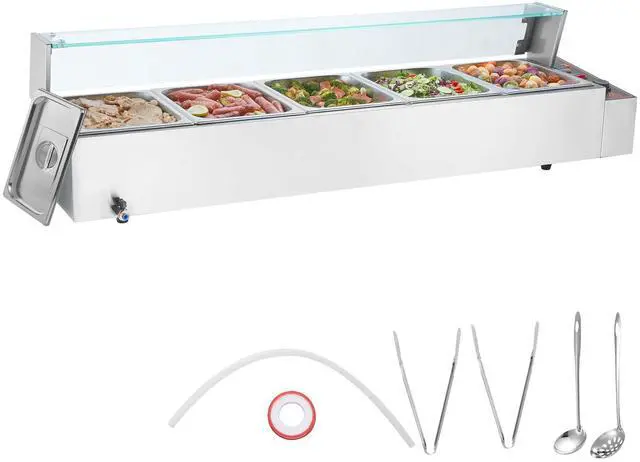 Main image of 5-Pan Commercial Food Warmer, 5 x 12QT Electric Steam Table with Glass Cover, 1700W Countertop Stainless Steel Buffet Bain Marie 86-185°F Temp Control for Catering, Restaurants, Silver