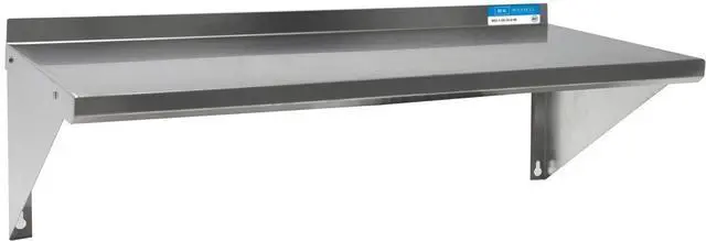 Main image of s Stainless Steel Wall Shelf, 16"x 72", 18 Gauge T-430 Steel, NSF Commercial Kitchen Food Service Use, 1.5" Backsplash, Angle Supports, BKWSE-1672