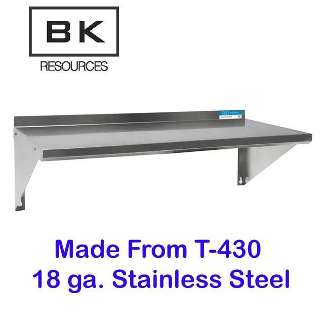 Alt view image 4 of 4 - s Stainless Steel Wall Shelf, 16"x 72", 18 Gauge T-430 Steel, NSF Commercial Kitchen Food Service Use, 1.5" Backsplash, Angle Supports, BKWSE-1672