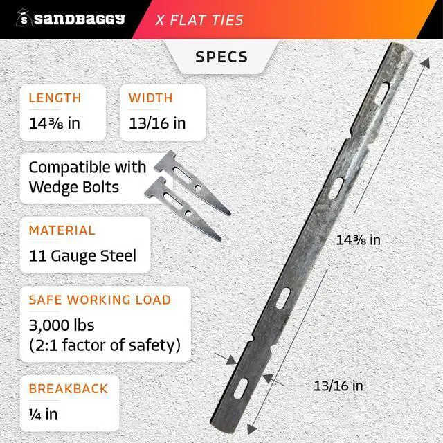 Alt view image 2 of 6 - X Flat Ties for Concrete Forms - 11 Gauge Steel - Compatible with Standard Wedge Bolts - Space and Secure Modular Concrete Forms (300, 0.82" x 14.38")