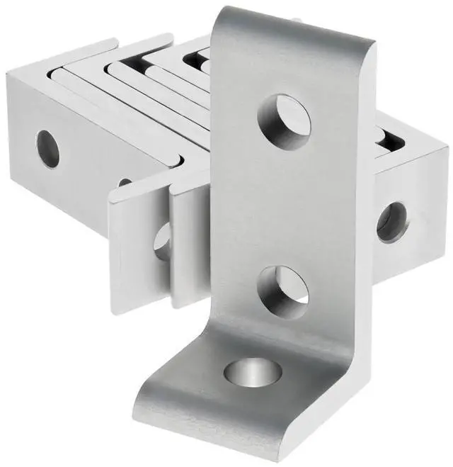 Main image of 8020, 4176, 10 Series, Aluminum 3 Hole Inside Corner Bracket 90 Degree Angle Bracket for T Slot Extruded Aluminum Extrusion (Clear Anodize, 25 Pack)