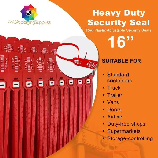 Alt view image 3 of 5 - Red Plastic Security Seals (16") - Large Self Locking Shipping Seal with Print Progressive Numbering Tamper Proof for Trucks, Trailers, Cargo, Containers, Luggage (400ct)
