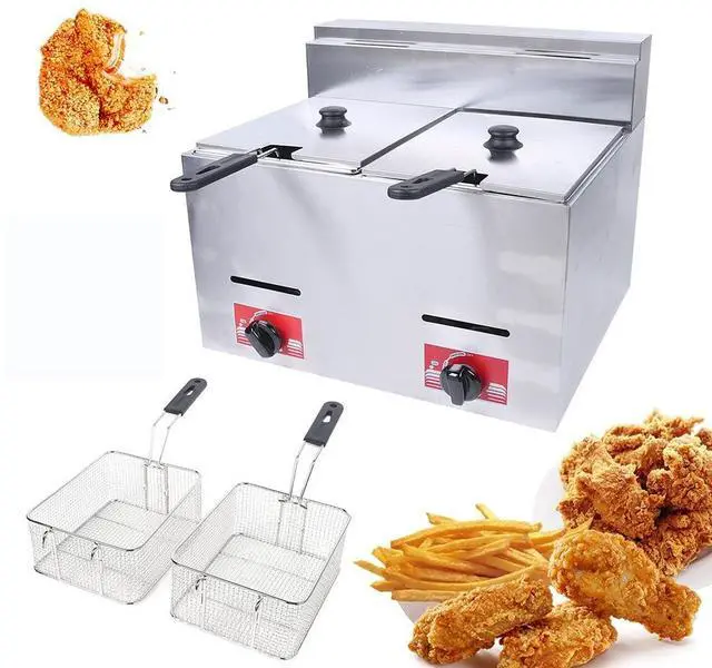 Main image of Commercial Countertop LPG Gas Fryer Deep Fryer 2-Basket Countertop Deep Gas Fryer Stainless Steel 6L*2 Deep Fryer for French Fries Restaurant Home Kitchen (US Stock)