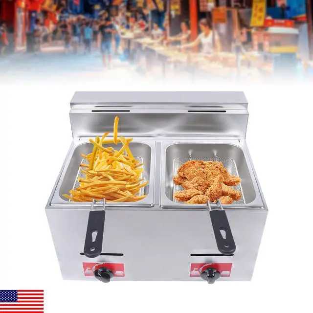 Alt view image 2 of 6 - Commercial Countertop LPG Gas Fryer Deep Fryer 2-Basket Countertop Deep Gas Fryer Stainless Steel 6L*2 Deep Fryer for French Fries Restaurant Home Kitchen (US Stock)