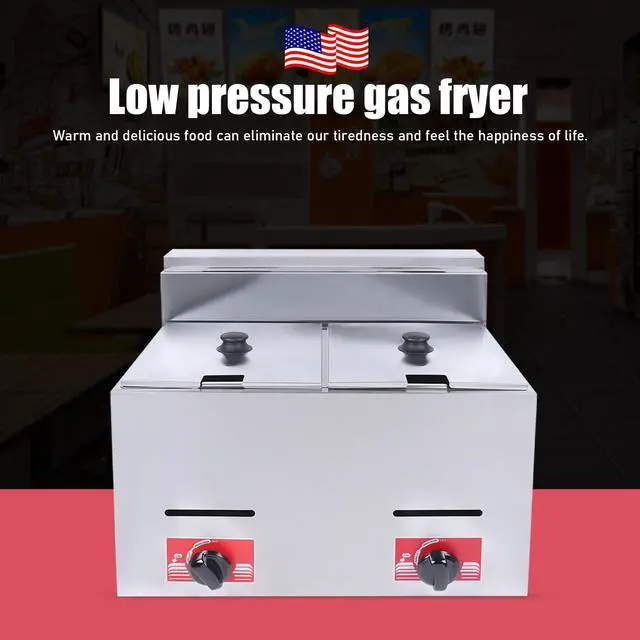 Alt view image 3 of 6 - Commercial Countertop LPG Gas Fryer Deep Fryer 2-Basket Countertop Deep Gas Fryer Stainless Steel 6L*2 Deep Fryer for French Fries Restaurant Home Kitchen (US Stock)