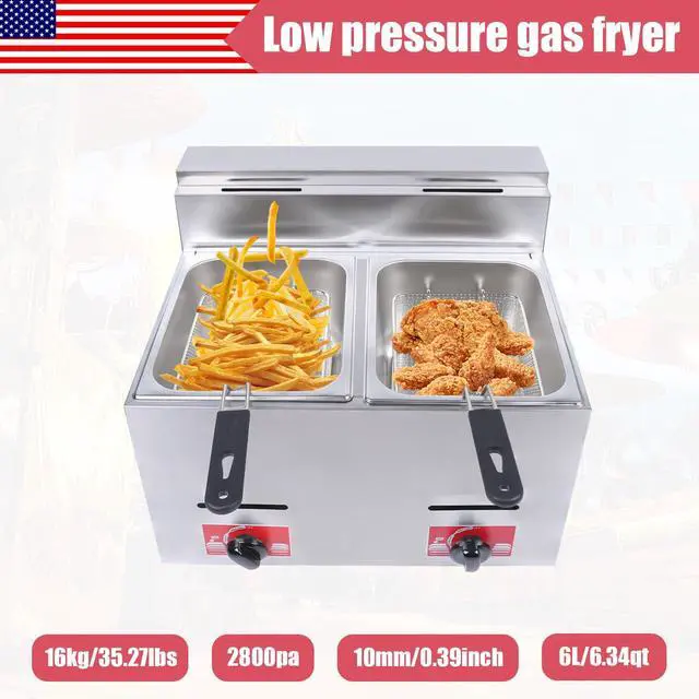 Alt view image 4 of 6 - Commercial Countertop LPG Gas Fryer Deep Fryer 2-Basket Countertop Deep Gas Fryer Stainless Steel 6L*2 Deep Fryer for French Fries Restaurant Home Kitchen (US Stock)