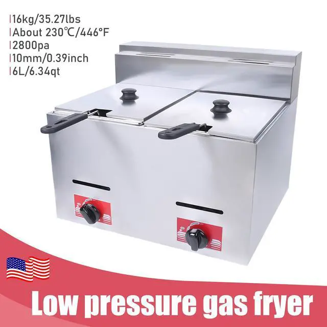 Alt view image 5 of 6 - Commercial Countertop LPG Gas Fryer Deep Fryer 2-Basket Countertop Deep Gas Fryer Stainless Steel 6L*2 Deep Fryer for French Fries Restaurant Home Kitchen (US Stock)