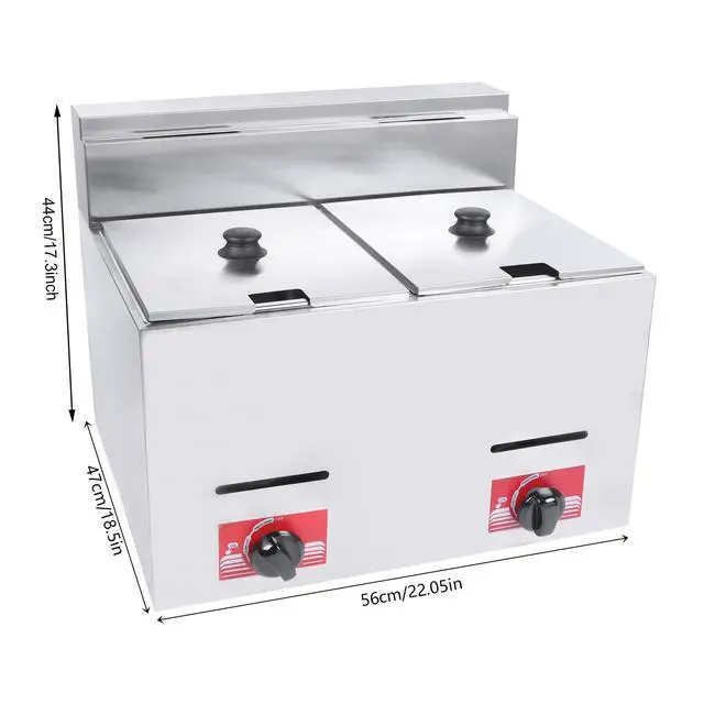Alt view image 6 of 6 - Commercial Countertop LPG Gas Fryer Deep Fryer 2-Basket Countertop Deep Gas Fryer Stainless Steel 6L*2 Deep Fryer for French Fries Restaurant Home Kitchen (US Stock)