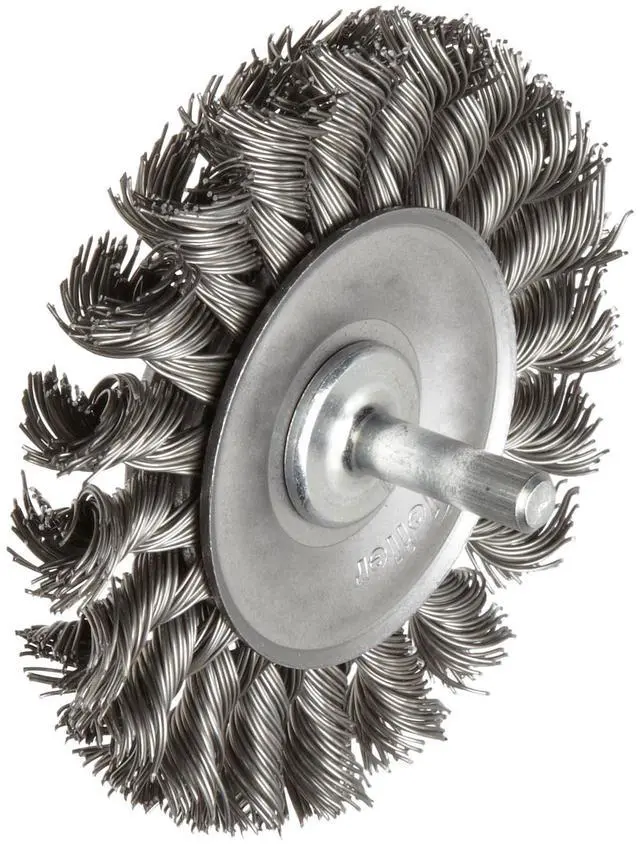 Main image of 17682 3-1/4" Stem-Mounted Knot Wire Wheel,.020" Steel Fill, 1/4" Stem, Made in The USA (Pack of 5)