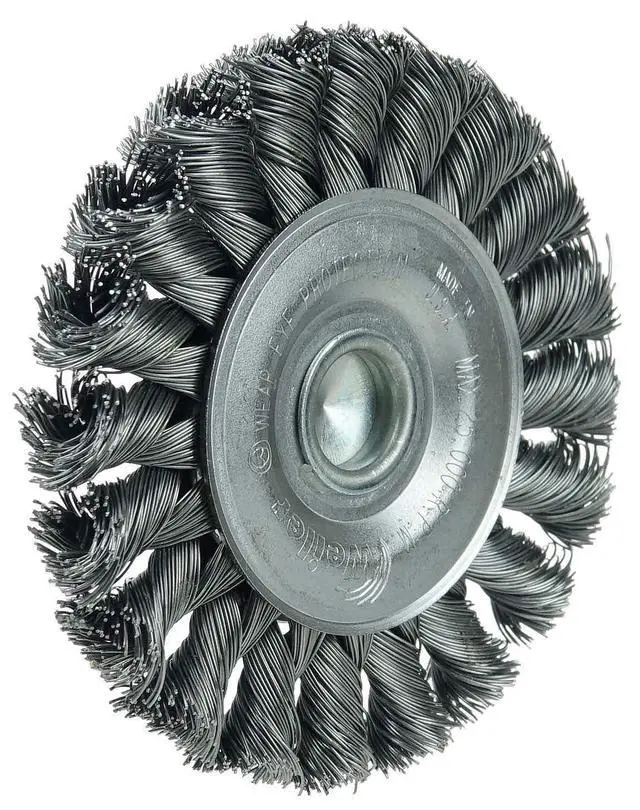 Alt view image 2 of 4 - 17682 3-1/4" Stem-Mounted Knot Wire Wheel,.020" Steel Fill, 1/4" Stem, Made in The USA (Pack of 5)