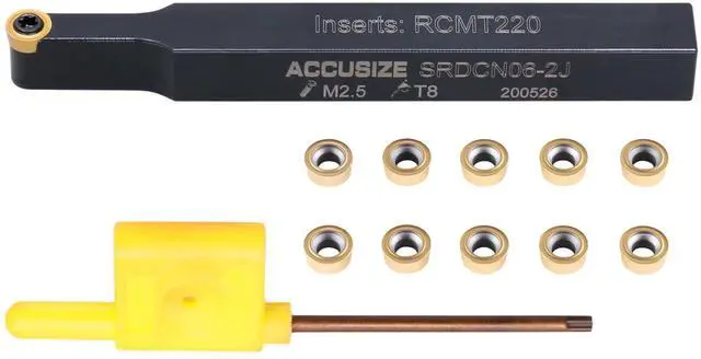 Main image of Accusize SRDCN06-2J Indexable Tool Holder, 3/8 x 3-1/2 in, 2376-0006INS | 3/8" Square Shank, 3-1/2" OAL, Carbide RCMT22 Insert, 0° Lead Angle, Add'l 10 Inserts