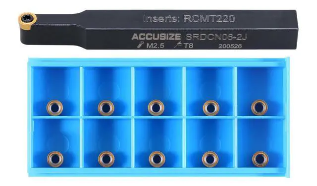 Alt view image 2 of 6 - Accusize SRDCN06-2J Indexable Tool Holder, 3/8 x 3-1/2 in, 2376-0006INS | 3/8" Square Shank, 3-1/2" OAL, Carbide RCMT22 Insert, 0° Lead Angle, Add'l 10 Inserts