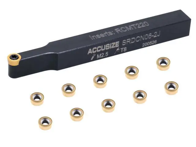 Alt view image 3 of 6 - Accusize SRDCN06-2J Indexable Tool Holder, 3/8 x 3-1/2 in, 2376-0006INS | 3/8" Square Shank, 3-1/2" OAL, Carbide RCMT22 Insert, 0° Lead Angle, Add'l 10 Inserts