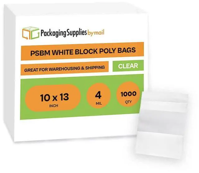 Alt view image 2 of 6 - PSBM 1000 Count 4 Mil 10 Inch x 13 Inch, White Block Reclosable Poly Bags, With Write-On Block, Clear Zip Plastic Bag, Lock Seal Zipper For Packing, Storing, Organizing & Shipping Products