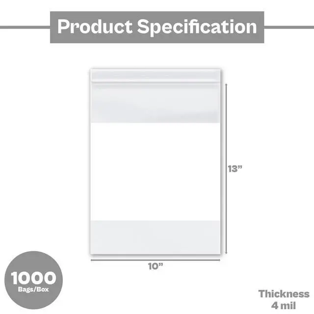 Alt view image 3 of 6 - PSBM 1000 Count 4 Mil 10 Inch x 13 Inch, White Block Reclosable Poly Bags, With Write-On Block, Clear Zip Plastic Bag, Lock Seal Zipper For Packing, Storing, Organizing & Shipping Products