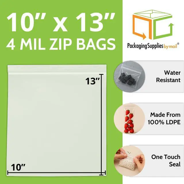 Alt view image 4 of 6 - PSBM 1000 Count 4 Mil 10 Inch x 13 Inch, White Block Reclosable Poly Bags, With Write-On Block, Clear Zip Plastic Bag, Lock Seal Zipper For Packing, Storing, Organizing & Shipping Products