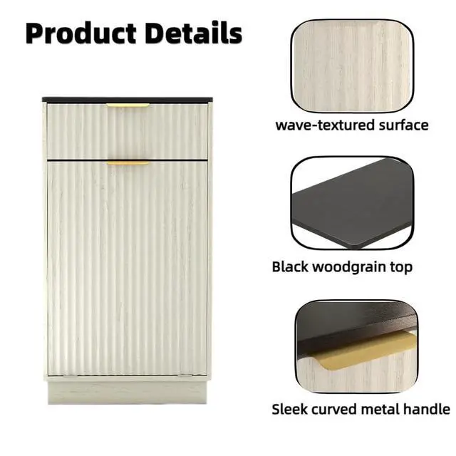 Alt view image 3 of 6 - 10 Gallon Tilt Out Trash Can Cabinet Wooden Hidden Trash Can Cabinet,Pet Proof Garbage Recycling Cabinet with Storage for Kitchen Bathroom Living Room White