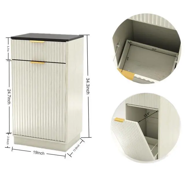 Alt view image 5 of 6 - 10 Gallon Tilt Out Trash Can Cabinet Wooden Hidden Trash Can Cabinet,Pet Proof Garbage Recycling Cabinet with Storage for Kitchen Bathroom Living Room White