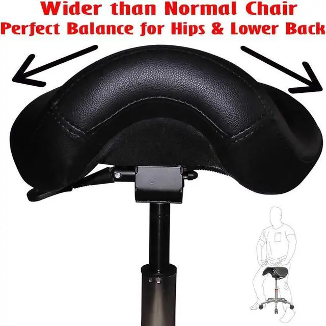 Alt view image 6 of 6 - Ergonomic Saddle Stool with Back | Rolling Office Task Chair Adjustable Height Tilt Recline | Padded Seat for Medical Professionals, Dentists, and Artists, Black with Wheels, Single, Set of 1