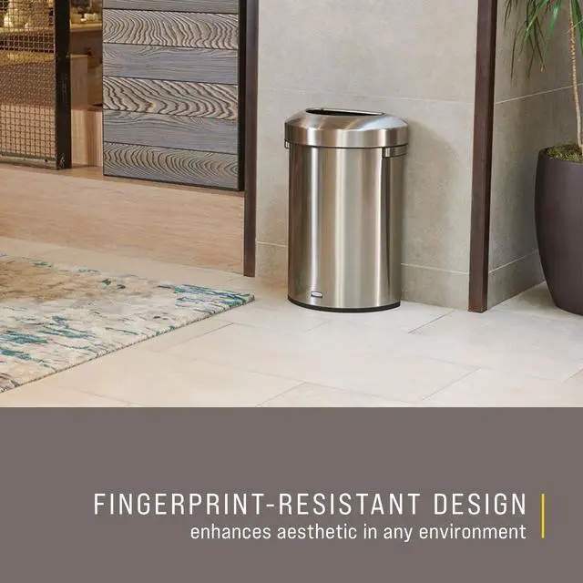 Alt view image 2 of 6 - Refine Decorative Container, 16 Gallon, Half Round Stainless Steel Trash Can, Indoor for Hotel Lobbies/Conference Rooms/Airports