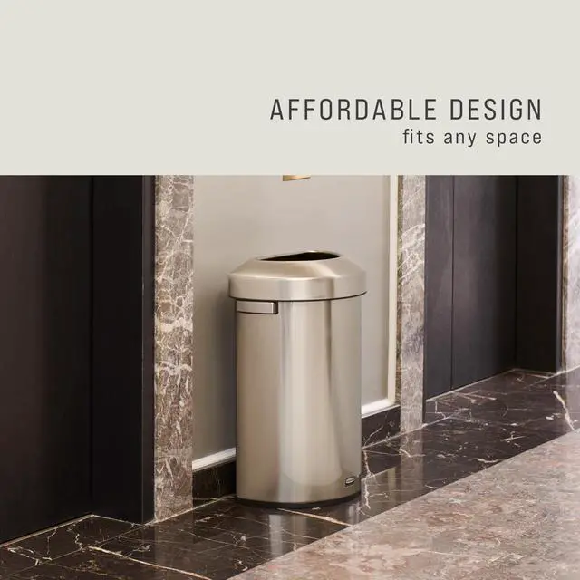 Alt view image 5 of 6 - Refine Decorative Container, 16 Gallon, Half Round Stainless Steel Trash Can, Indoor for Hotel Lobbies/Conference Rooms/Airports