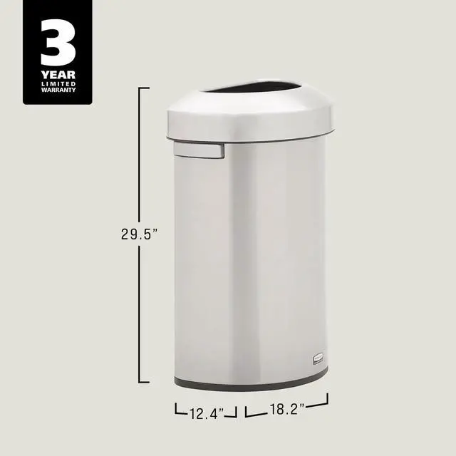 Alt view image 6 of 6 - Refine Decorative Container, 16 Gallon, Half Round Stainless Steel Trash Can, Indoor for Hotel Lobbies/Conference Rooms/Airports