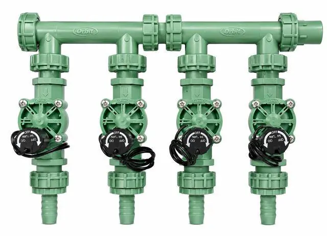 Main image of 4-Valve Preassembled Sprinkler Manifold Easy Install, Works with PVC & Poly Pipe, Includes 4 3/4" Poly Male Adapter
