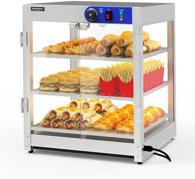 Main image of Food Warmer Display Pizza Warmer, Commercial Countertop Food Warmer Electric with Removable Shelves LED Lighting Glass Door, Pastry Display Case for Restaurant Buffet 800W (3 Tiers)
