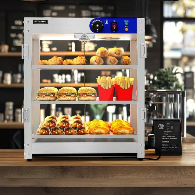 Alt view image 6 of 6 - Food Warmer Display Pizza Warmer, Commercial Countertop Food Warmer Electric with Removable Shelves LED Lighting Glass Door, Pastry Display Case for Restaurant Buffet 800W (3 Tiers)