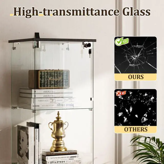 Alt view image 3 of 6 - 4-Tier Glass Display Cabinet with Lock, Clear Curio Cabinet with Single Glass Doors, for Collectibles, Figures, Trophy, Perfume, Toys, Wine, Lockable Glass Display Case for Home Office, Black