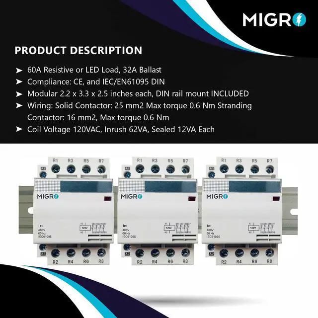 Alt view image 2 of 6 - 12 Pole Contactor Normally Open Lighting Contactor 120V Coil, 4 x 3 Set 30A, 40A, 50A, 60A