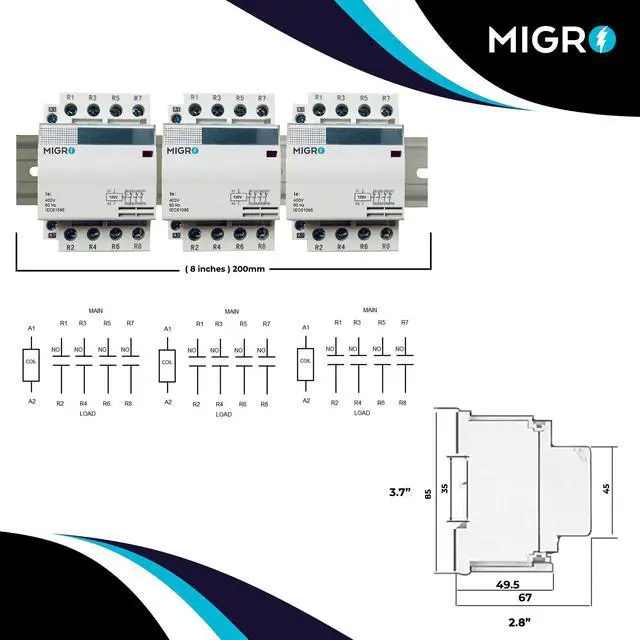 Alt view image 3 of 6 - 12 Pole Contactor Normally Open Lighting Contactor 120V Coil, 4 x 3 Set 30A, 40A, 50A, 60A