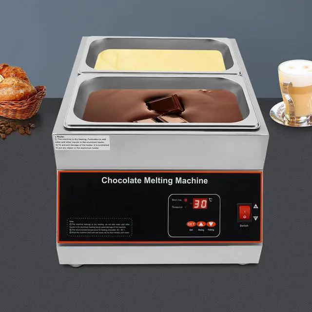 Alt view image 2 of 6 - Chocolate Melting Pot, 500W 12kg/26.5lbs Electric Chocolate Tempering Machine, Stainless Steel Commercial Chocolate Melter Food Warmer for Catering Restaurant, 2 Tanks, 32-203°F