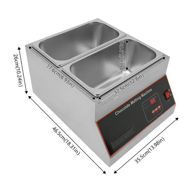 Alt view image 3 of 6 - Chocolate Melting Pot, 500W 12kg/26.5lbs Electric Chocolate Tempering Machine, Stainless Steel Commercial Chocolate Melter Food Warmer for Catering Restaurant, 2 Tanks, 32-203°F