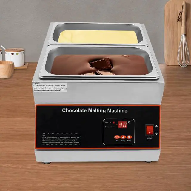 Alt view image 5 of 6 - Chocolate Melting Pot, 500W 12kg/26.5lbs Electric Chocolate Tempering Machine, Stainless Steel Commercial Chocolate Melter Food Warmer for Catering Restaurant, 2 Tanks, 32-203°F