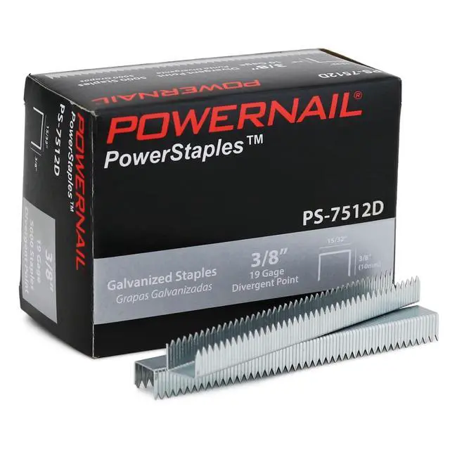 Alt view image 2 of 3 - PS7512D 19 Gauge 15/32 Inch Crown 3/8 Inch Length Divergent Point Collated Galvanized Staples (Case of 100,000)