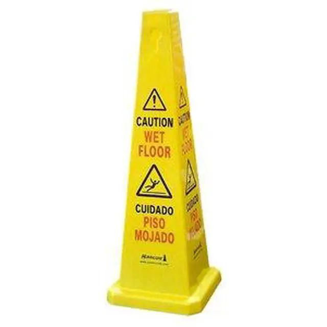 Alt view image 2 of 3 - Safety Cone - 5 Pack - 36" Four Sided Yellow "Caution Wet Floor" Sign Includes Red Sign "Caution Watch Your Step" - Bilingual - English/Spanish
