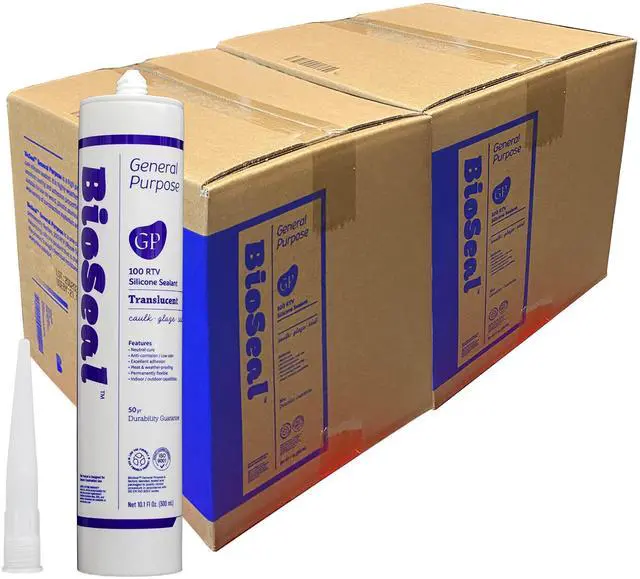 Main image of Translucent BioSeal 100% RTV Silicone Sealant Caulk General Purpose, Waterproof and No Odor 10.1 Ounce Cartridge -Translucent 50 Set