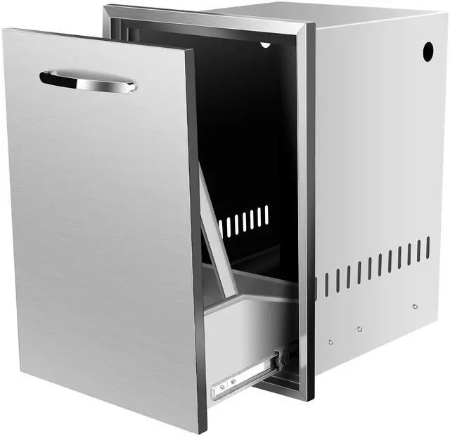 Main image of Pull Out Trash Drawer, 16''W x 22.3''H x 18''D Stainless Steel Built-in Single Trash Drawer Outdoor Kitchen Cabinets Trash Bin for BBQ Island Grill Station
