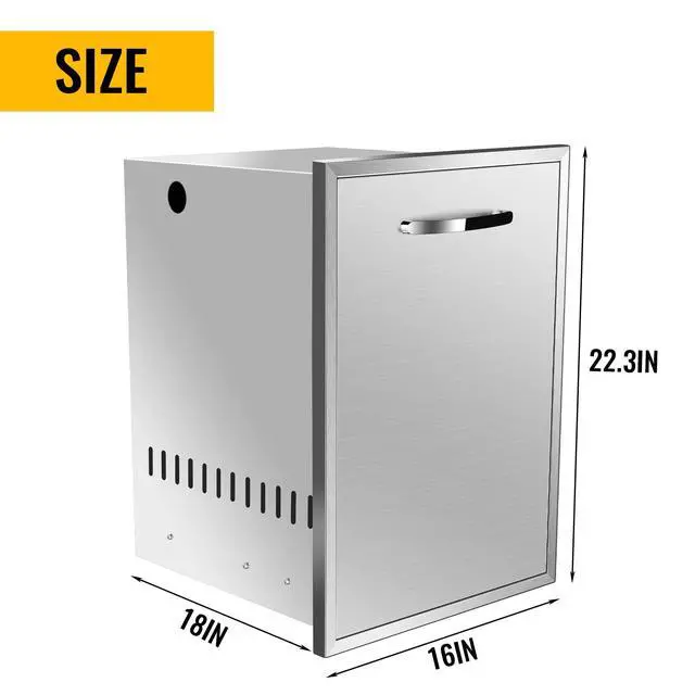 Alt view image 2 of 6 - Pull Out Trash Drawer, 16''W x 22.3''H x 18''D Stainless Steel Built-in Single Trash Drawer Outdoor Kitchen Cabinets Trash Bin for BBQ Island Grill Station