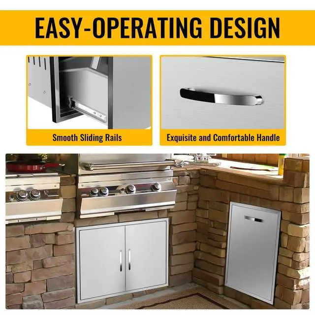 Alt view image 5 of 6 - Pull Out Trash Drawer, 16''W x 22.3''H x 18''D Stainless Steel Built-in Single Trash Drawer Outdoor Kitchen Cabinets Trash Bin for BBQ Island Grill Station