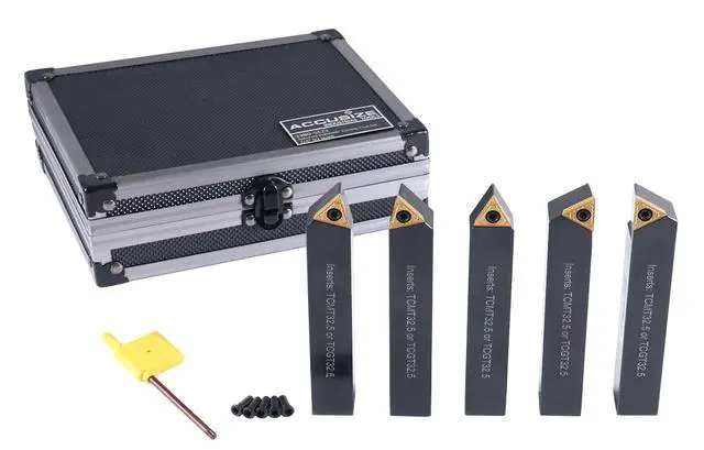 Alt view image 4 of 6 - Accusize Indexable Turning Tool, 3/4 in, 2380-5123 | 3/4" Shank, 4-1/2" OAL, 5 Pc Set with TCMT 32.5 Carbide Inserts, STACR, STNCR, STECN, STDCR, STCCR Holders