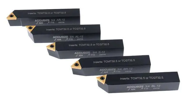 Alt view image 6 of 6 - Accusize Indexable Turning Tool, 3/4 in, 2380-5123 | 3/4" Shank, 4-1/2" OAL, 5 Pc Set with TCMT 32.5 Carbide Inserts, STACR, STNCR, STECN, STDCR, STCCR Holders