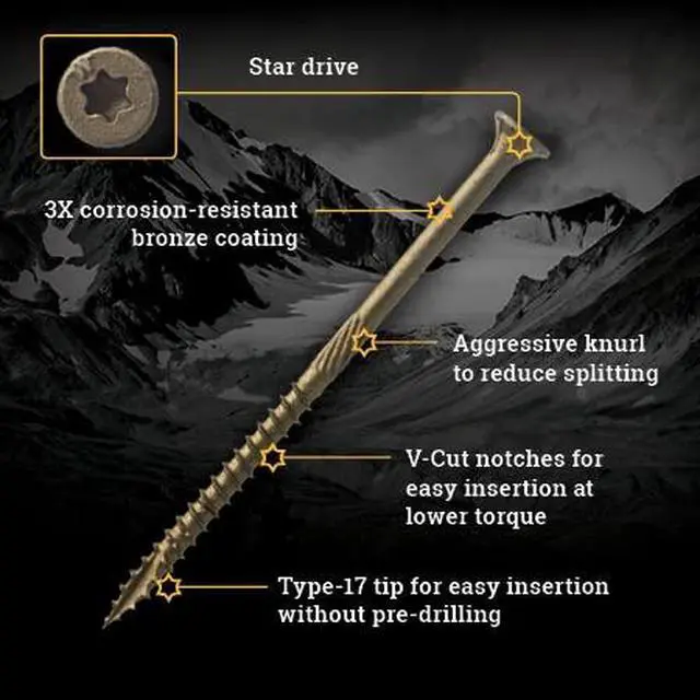 Alt view image 4 of 5 - BTX93#9 by 3-inch T-25-drive bit Bronze Star Flat Head Screws-Exterior,(2000 per Box)